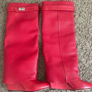 Givenchy inspired red shark lock boots